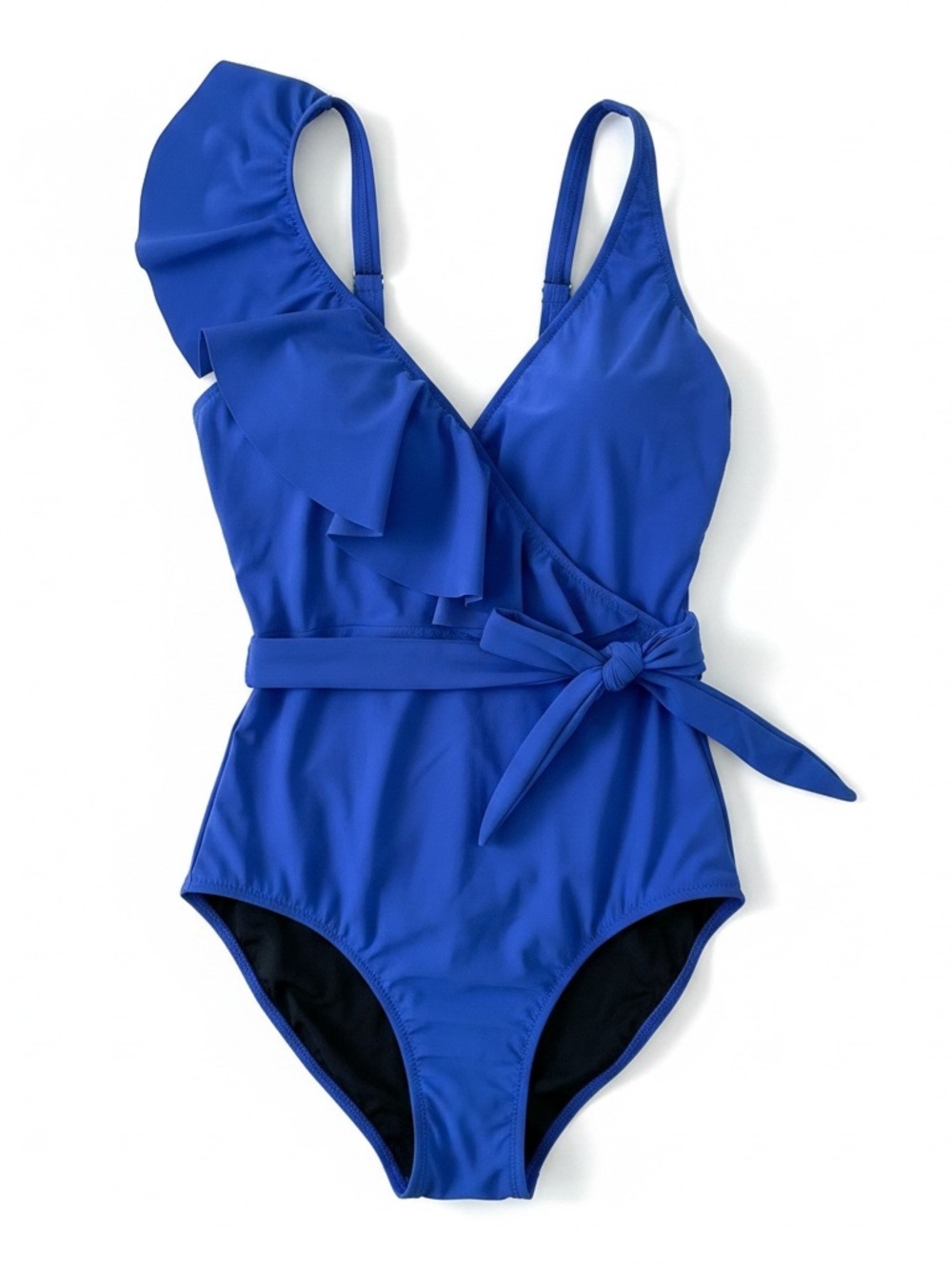 Profile By Gottex Tutti Frutti Royal Blue One-Shoulder Ruffle Belted Swimsuit